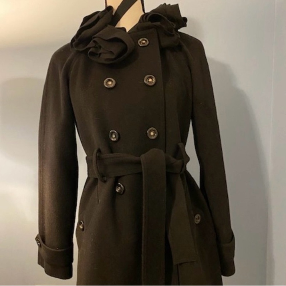 Rebecca Taylor Wool Rosette PeaCoat black sz 6